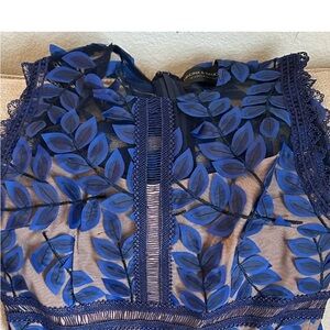 NEW Bronx and Banco Saba Midi Dress - Navy Blue Nude Lace Cocktail Embroidery